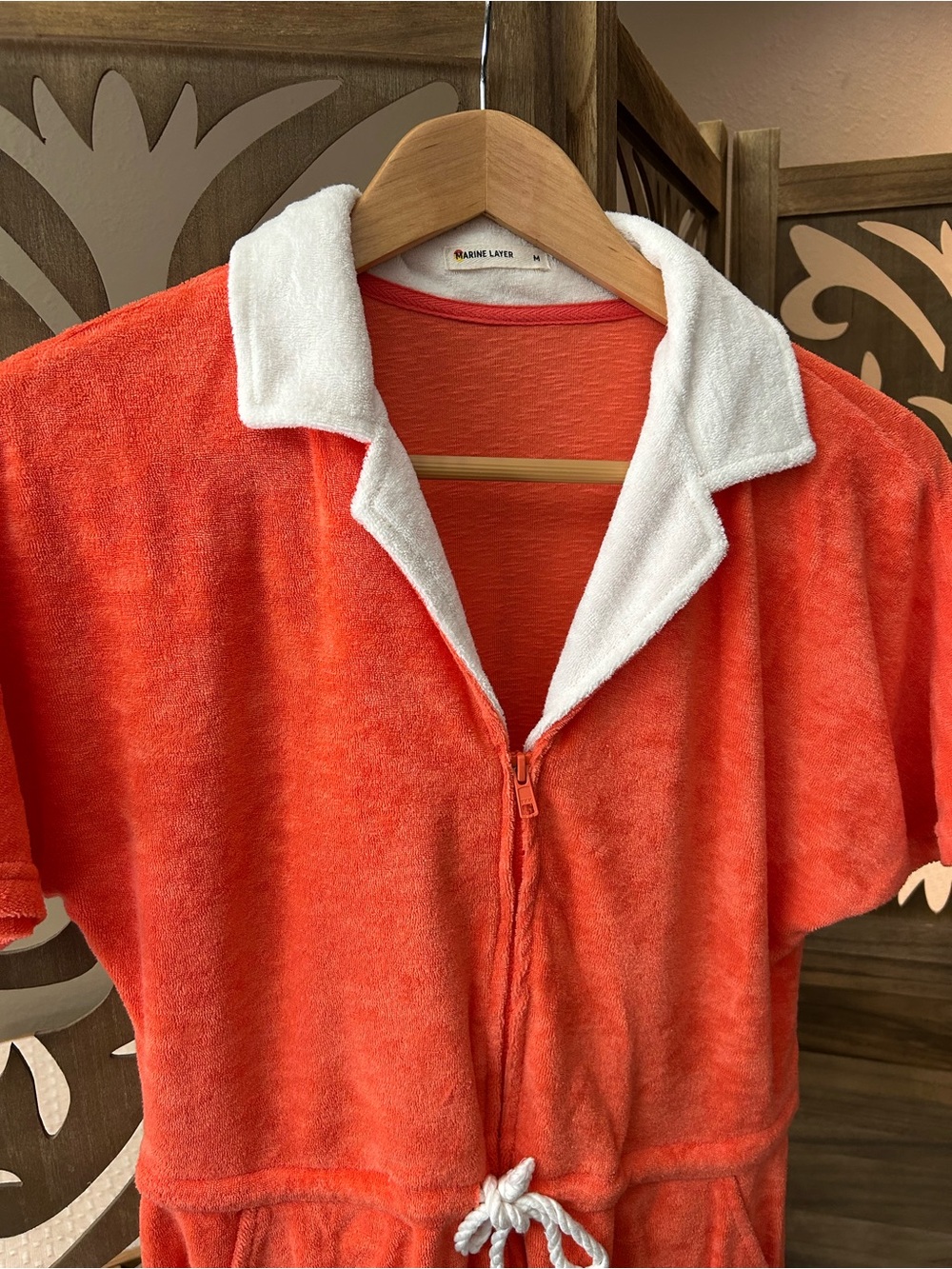 Marine layer Terry out zip up drawstring romper hot coral size M - Picture 4 of 9